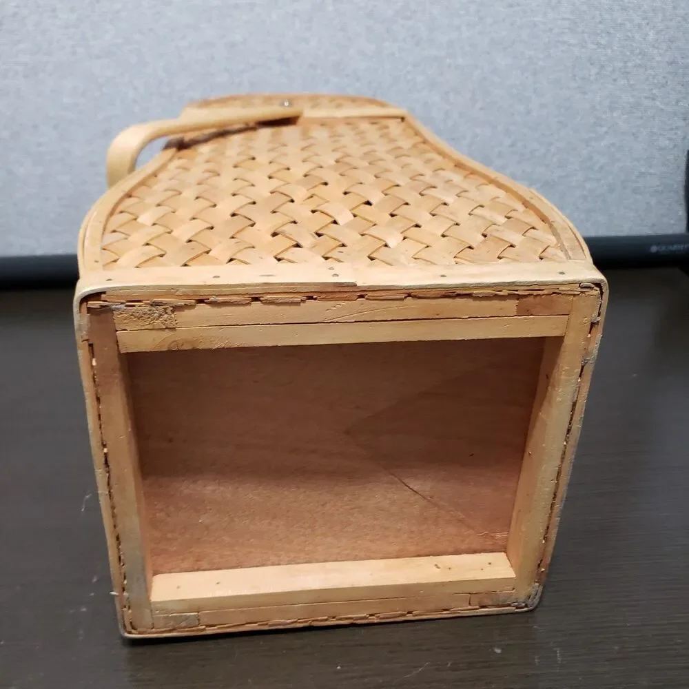 Wicker Weaved Tan  Wine Carrier / Storage Basket with Holder & Latch